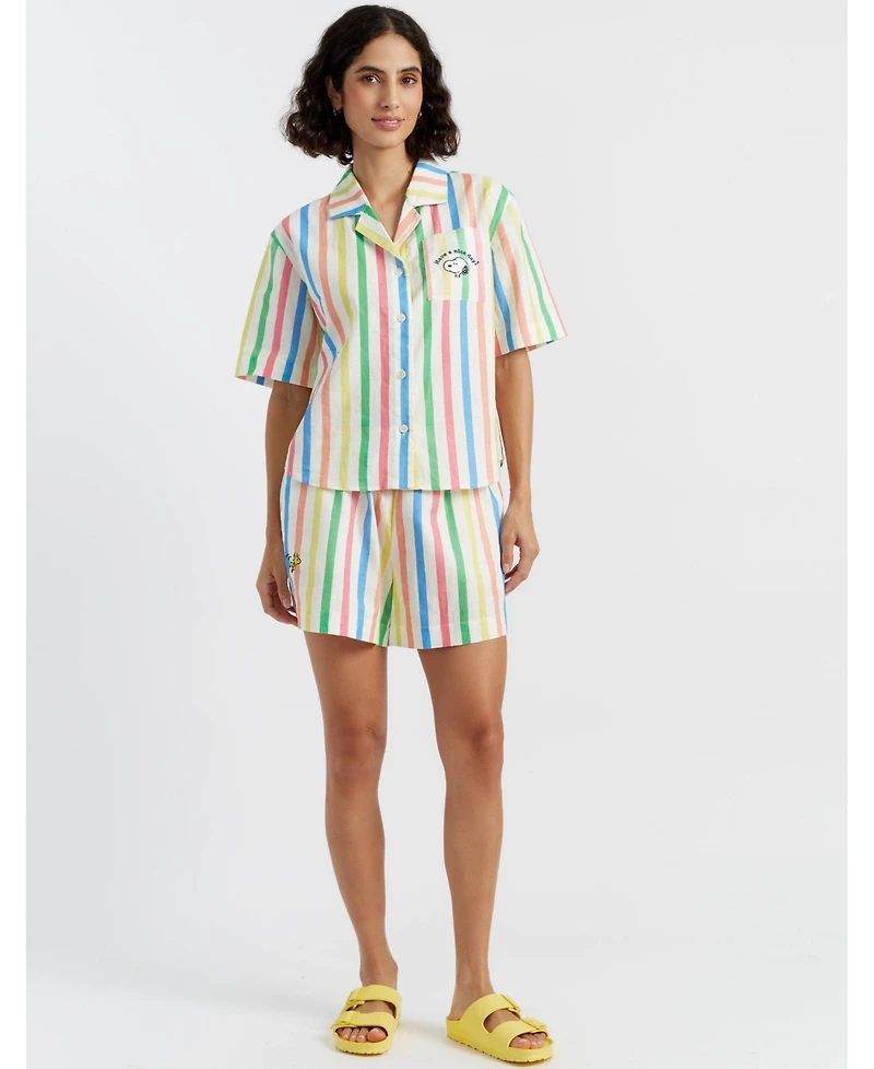 Chinti and Parker Women's & Linen-Cotton Snoopy Stripe Shorts