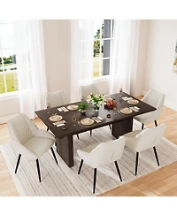 Wood Dining Table Fabric Diamond Soft Chair/Side Chair With Metal Legs Set (6-Person And Chair), Mdf