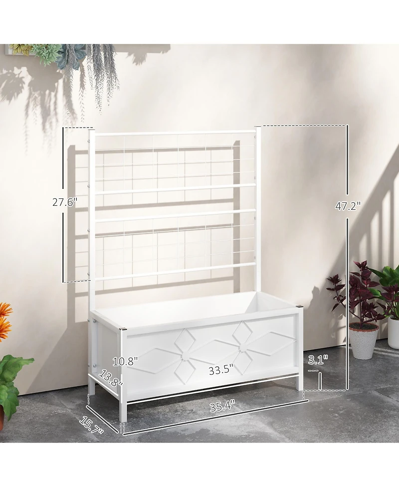 Outsunny Galvanized Raised Garden Bed with Trellis Planter Box,