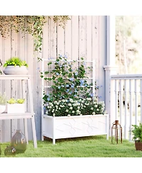 Outsunny Galvanized Raised Garden Bed with Trellis Planter Box,
