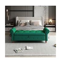 63 Inch Upholstered Storage Bench with Rolled Arms, Tufted Ottoman Large Hidden Compartment-The Pop Home
