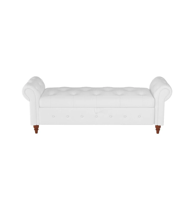 63 Inch Upholstered Storage Bench with Rolled Arms, Tufted Ottoman Large Hidden Compartment-The Pop Home