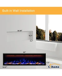 Smart 60" Wall-Mounted Electric Fireplace with Realistic Flame Effects, Dual Heating, and Alexa Compatibility