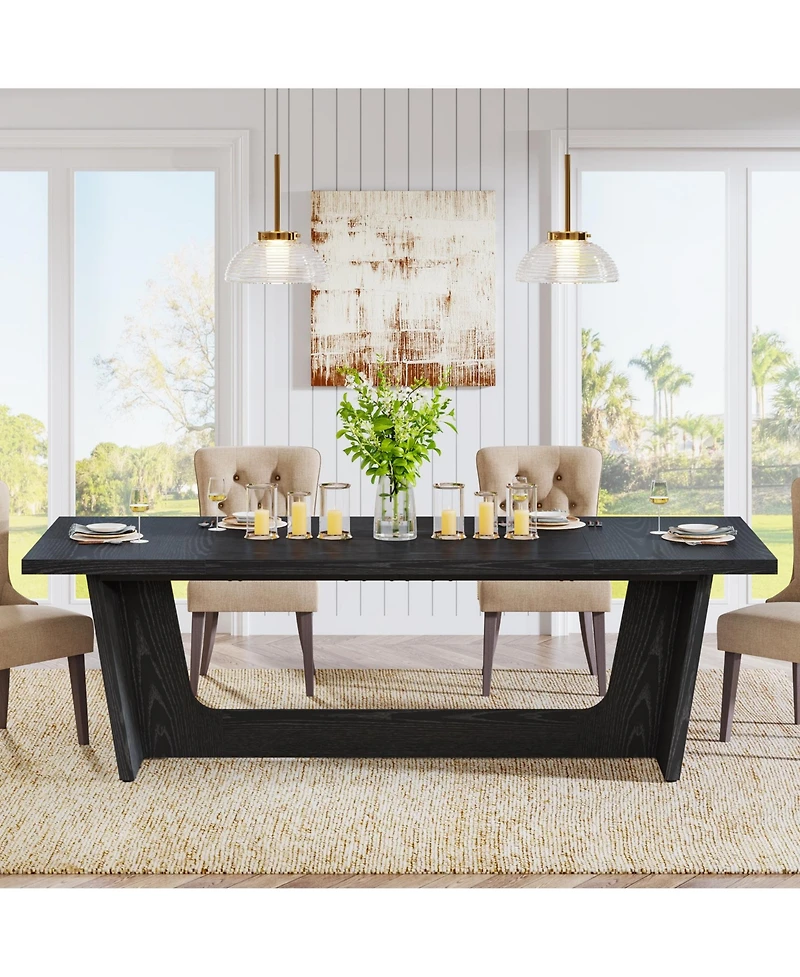 Tribesigns 70.87-Inch Dining Room Table for 6-8 People, Rectangular Farmhouse Kitchen with Solid Pedestal