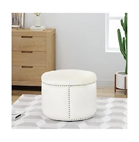 Round Velvet Tufted Ottoman, Upholstered Footrest with Button-Tufted Design & Studded Trim-The Pop Home