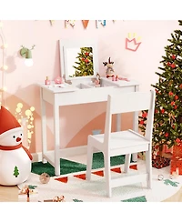 2-in-1 Kids Vanity Makeup Table and Chair Set with Flip-Top Mirror Fun and Stylish Dressing Set for Kids