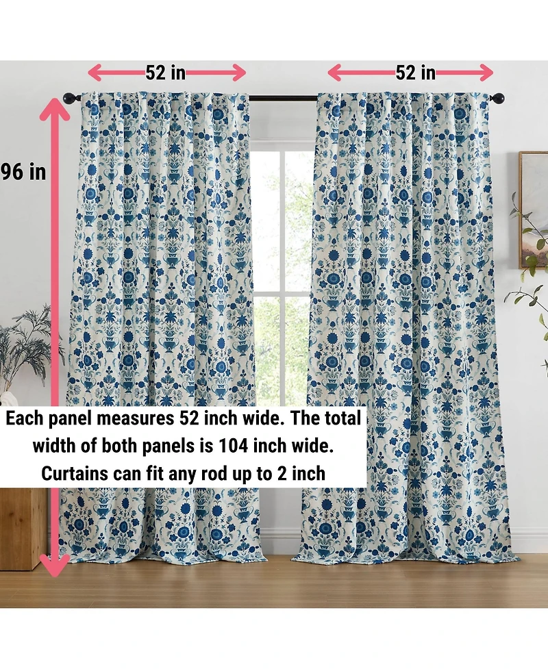Hlc.me Clara Floral Damask Patterned Window Back Tab Rod Pocket Curtains Bedroom