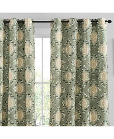Hlc.me Liam Ogee Ikatt Damask Patterned Window Grommet Curtains Bedroom - Light Blocking Darkening Window Panels, Set of 2 (Sage Green