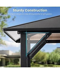 8×5 Feet Gray Hardtop Grill Gazebo Canopy with 2-Tier Pc Roof with Side Shelves