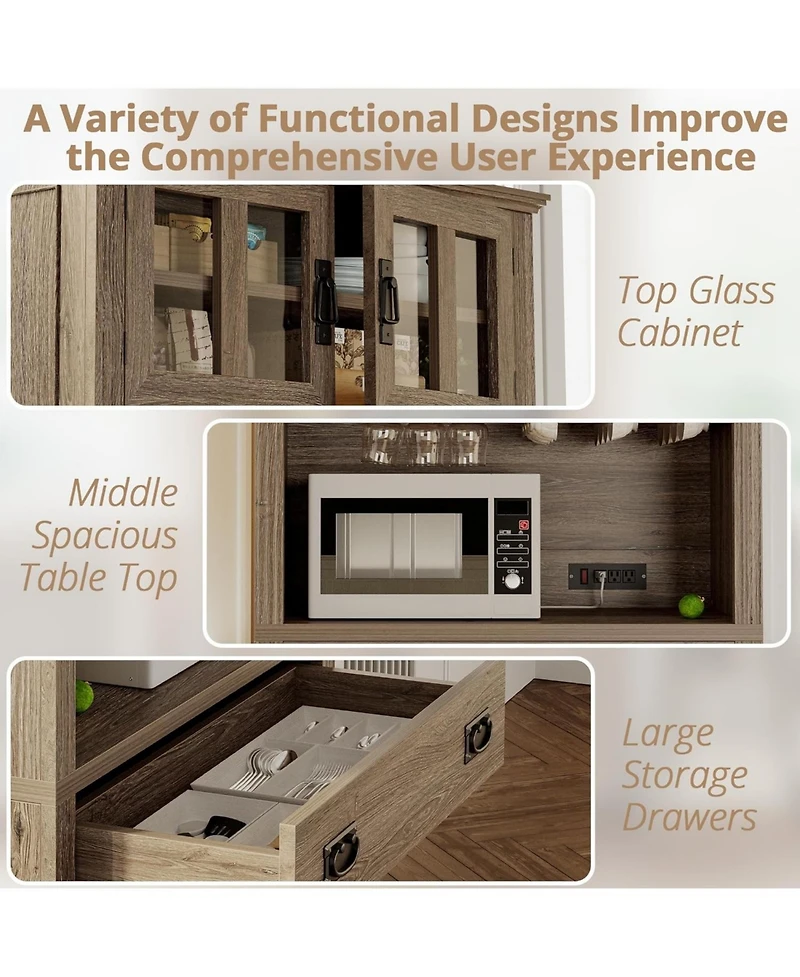 Farmhouse Kitchen Pantry, Storage Cabinet with Power Outlets