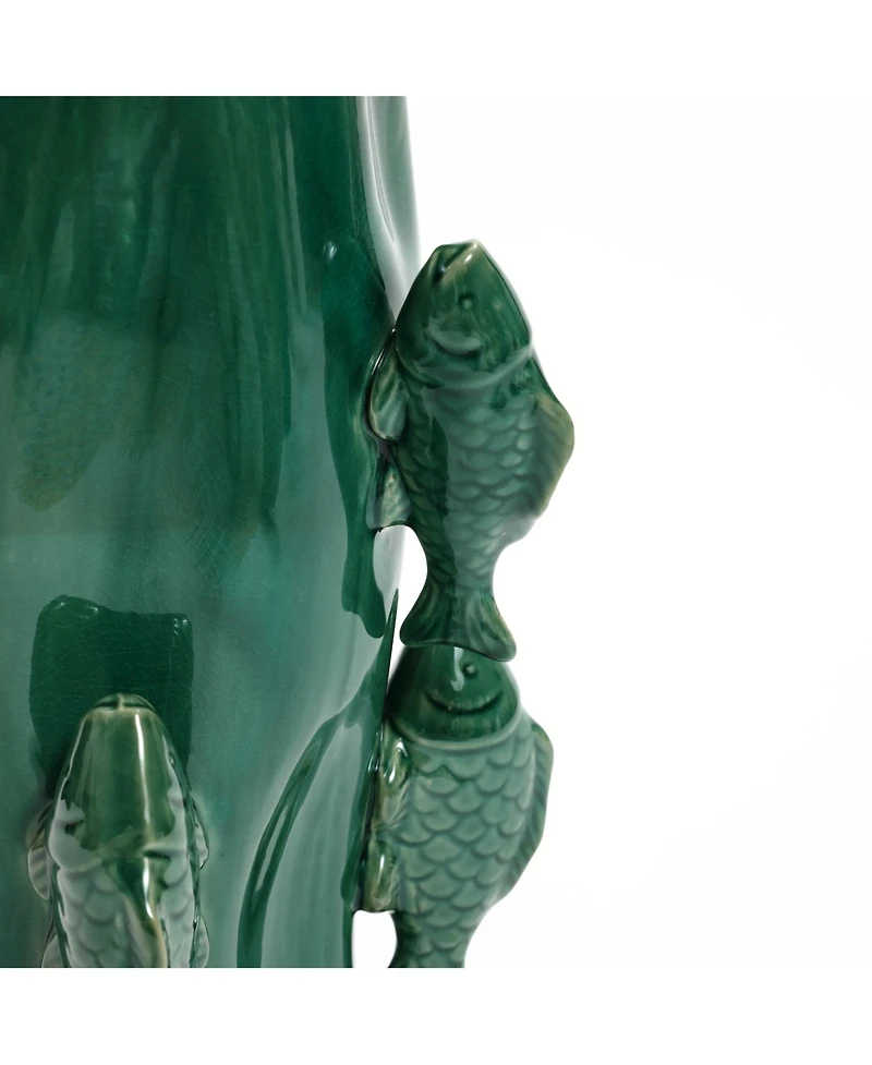 LuxenHome Marine Green Ceramic Fish 15.6-Inch Tall Vase
