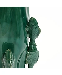 LuxenHome Marine Green Ceramic Fish 15.6-Inch Tall Vase