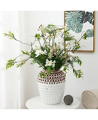 LuxenHome Vintage White and Brown Beaded 12-Inch Tall Urn Vase
