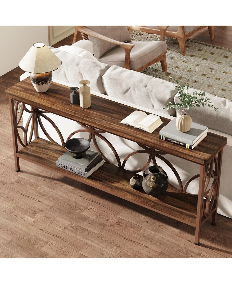 Tribesigns 70.9-Inch Narrow Sofa Table, Industrial Long Entry Console Table with Storage for Entryway, Living Room, Foyer, Unique Design