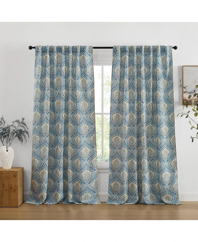 Hlc.me Messina Paisley Damask Patterned Back Tab Rod Pocket Curtains - Light Blocking Darkening Window Panels, Set of 2 (/Yellow