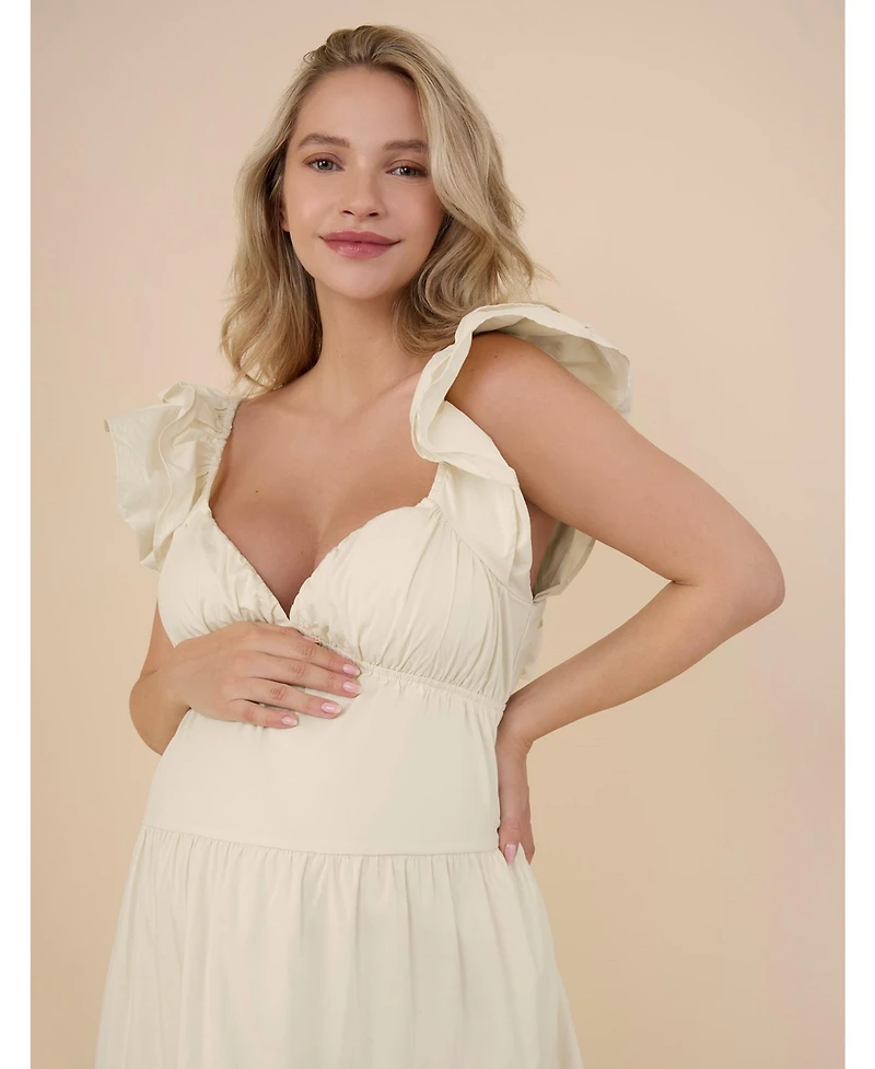 Motherhood Maternity Ruffle Sleeve Tie-Back Maxi Dress