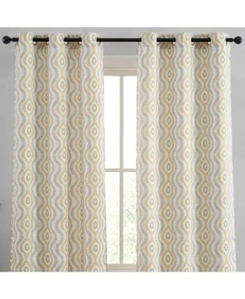 Hlc.Me Tanner Ogee Ikatt Damask Patterned Window Grommet Curtains Bedroom Light Blocking Darkening Window Panels Set Of 2 Grey Gold 37 W X 96 L