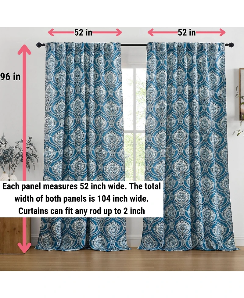 Hlc.me Messina Paisley Damask Patterned Window Back Tab Rod Pocket Curtains Bedroom