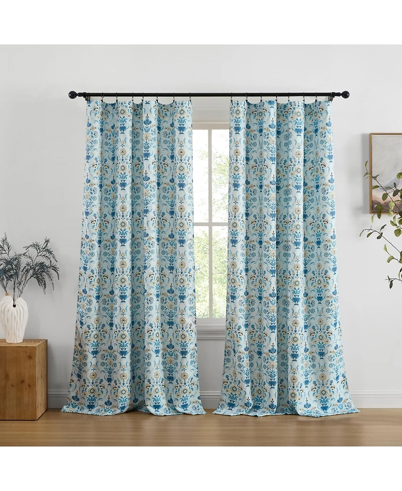 Hlc.me Clara Floral Damask Patterned Window Back Tab Rod Pocket Curtains