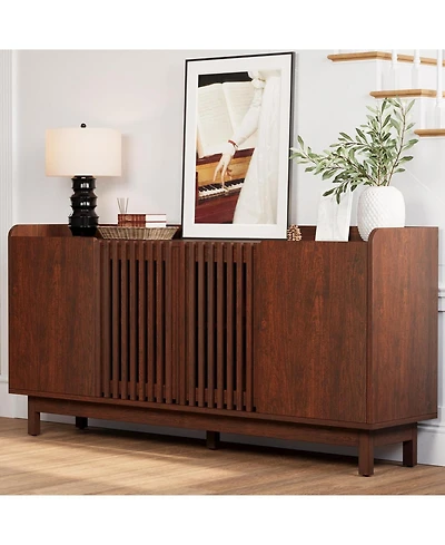 Storage Cabinet, 63" Large Buffet Cabinet with Shelves and Grille Doors