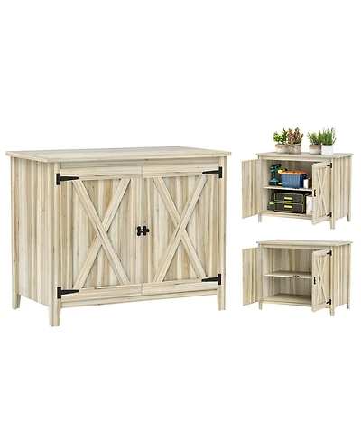 Outsunny Wood Outdoor Storage Cabinet Potting Shed with Shelf,