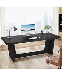 Tribesigns 70.87-Inch Executive Computer Desk: Large Home Office Desk with Solid Wooden Pedestal, Industrial Wood Study Writing Table, Workstation Bus