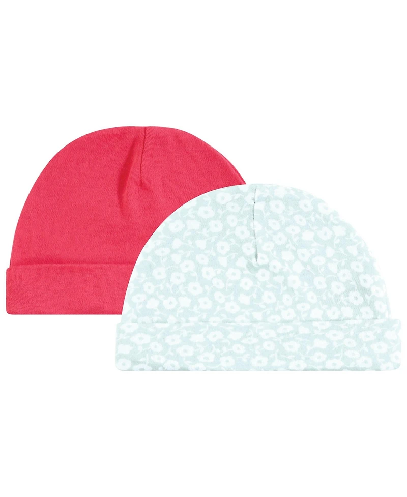 Hudson Baby Baby Girls Hudson Cotton Cap and Scratch Mitten Set, Butterfly Floral, 0-6 Months