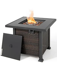 Gymax 9PCS Furniture Set w/ 32'' Fire Pit Table 50,000 Btu Square Propane Fire Pit Patio