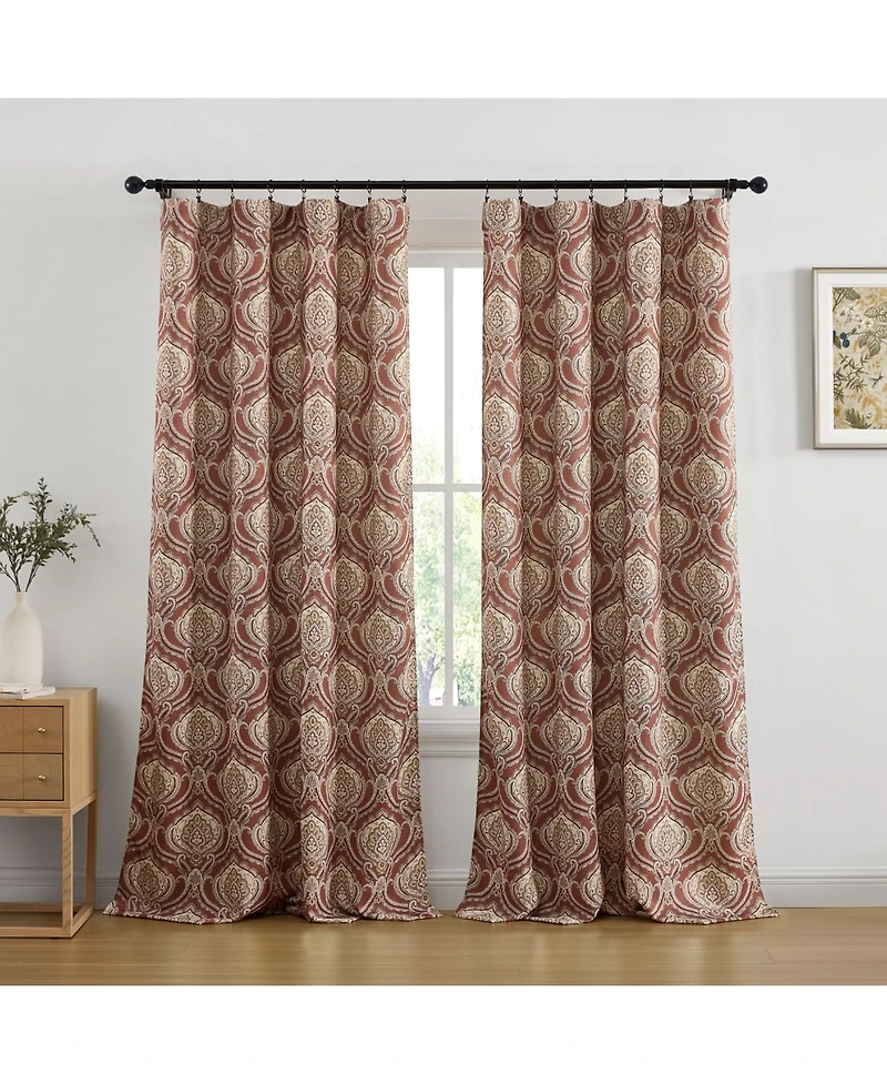 Hlc.me Messina Paisley Damask Patterned Back Tab Rod Pocket Curtains - Light Blocking Darkening Window Panels, Set of 2 (Spice Red