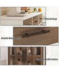 Buffet Cabinet with Storage, Farmhouse Coffee Bar Wood Liquor Cabinet for Kitchen
