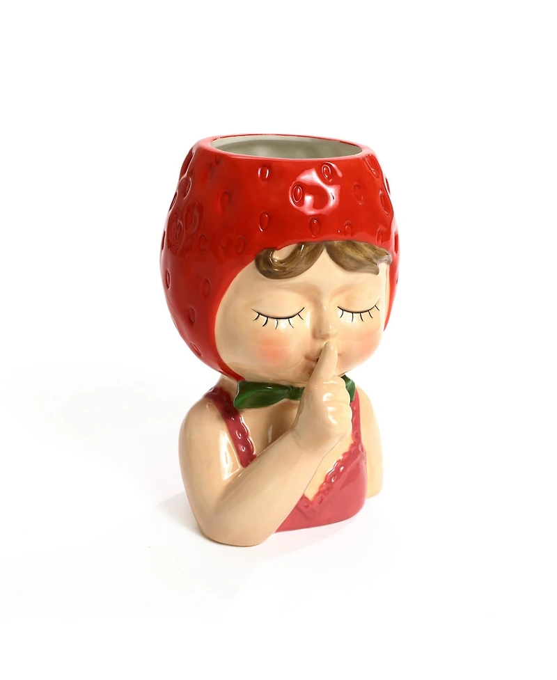 LuxenHome Lady Strawberries Ceramic 8.7-Inch Tall Sculpture Vase