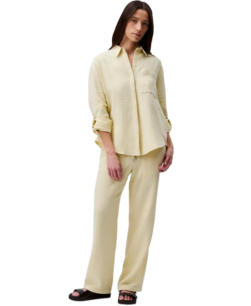 Calvin Klein Jeans Women's Double Gauze Roll-Tab-Sleeve Button-Down Shirt