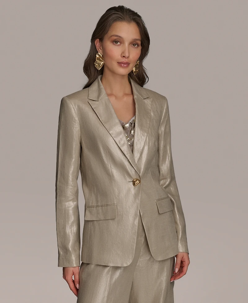 Donna Karan New York Women's Metallic Linen One-Button Blazer
