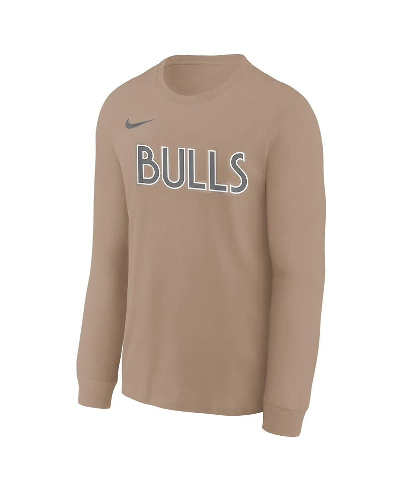 Nike Big Boys and Girls Tan Chicago Bulls 2024/25 City Edition Wordmark Performance Long Sleeve T-Shirt