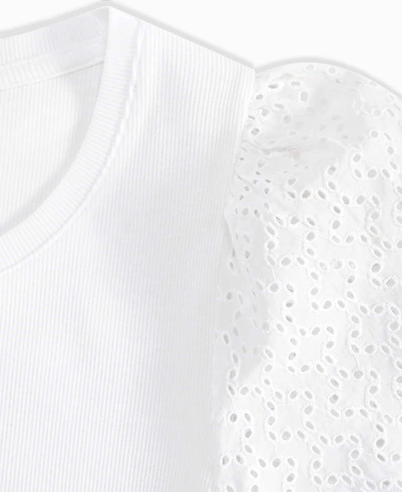 On 34th Women's Eyelet-Sleeve Rib-Knit Top, Exclusively at Macy's