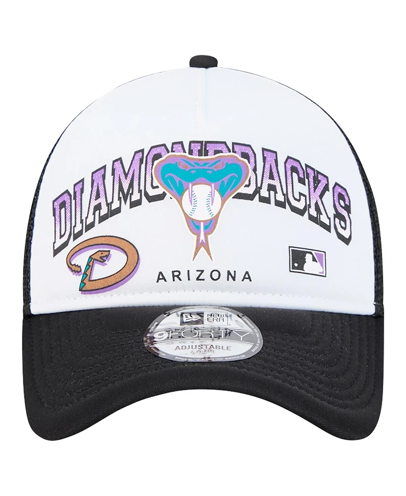 New Era Men's White Arizona Diamondbacks Retro Wordmark 9FORTY A-Frame Trucker Adjustable Hat
