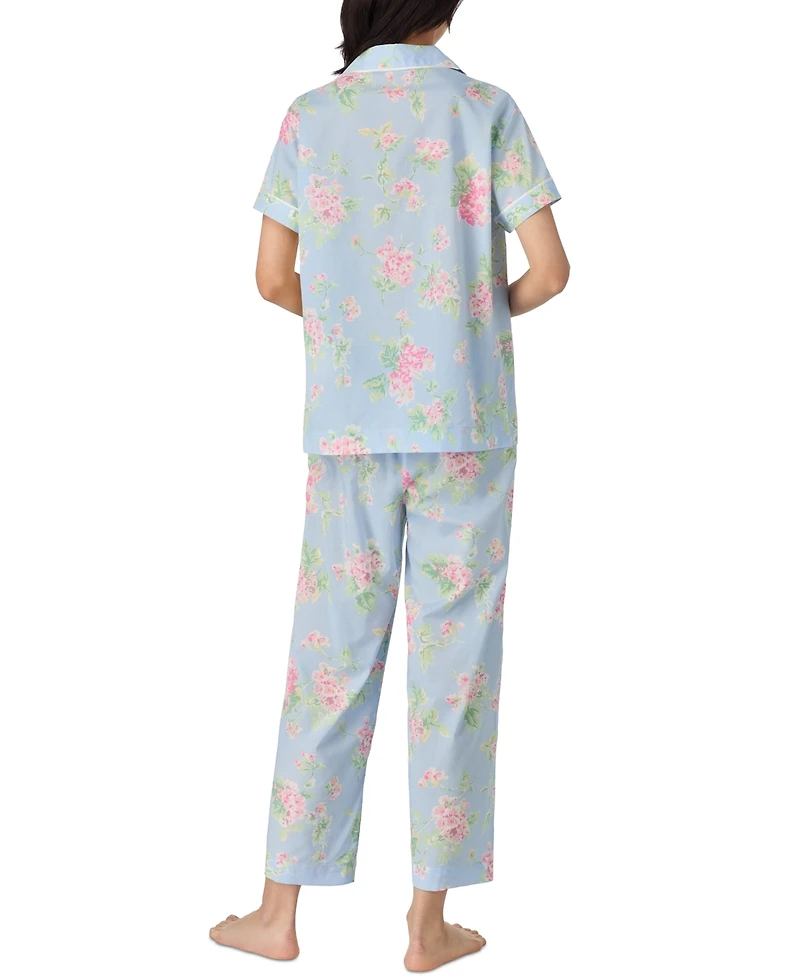 Lauren Ralph Women's Notched-Collar Cropped Pajama Set
