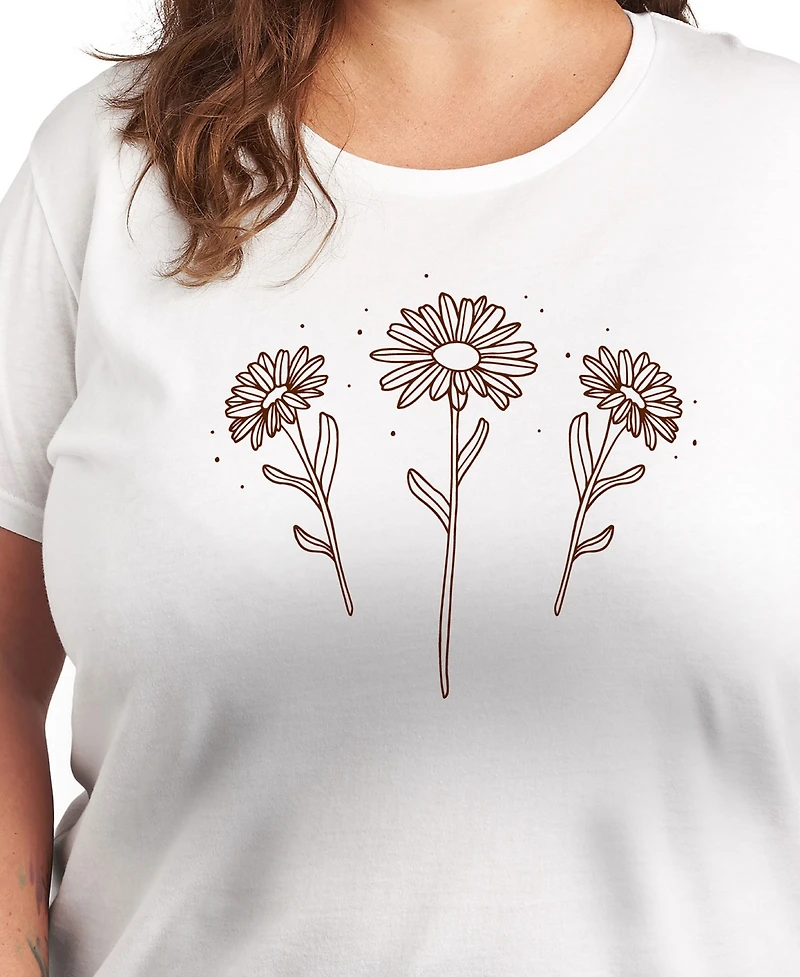 Hybrid Apparel Trendy Plus Flowers Graphic Crew Neck T-Shirt