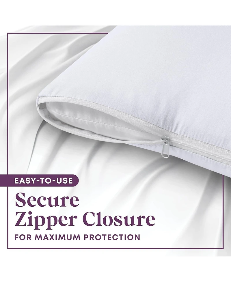 Circles Home 100% Cotton Breathable Pillow Protector with Zipper – White (2 Pack