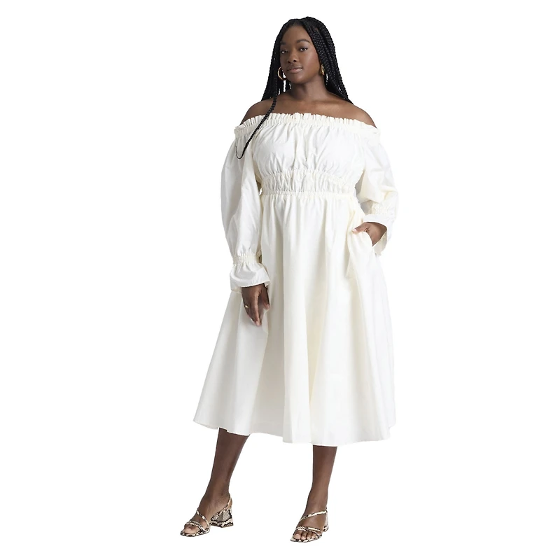 Eloquii Women's Off The Shoulder Ruffle Maxi Dress