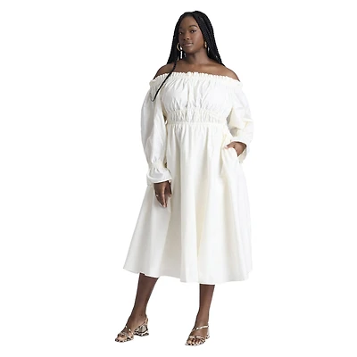 Eloquii Women's Off The Shoulder Ruffle Maxi Dress