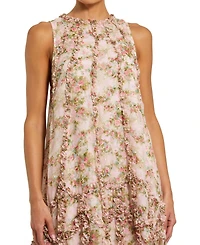 Mac Duggal Women's Sleeveless Floral Print Chiffon Micro Ruffle Gown