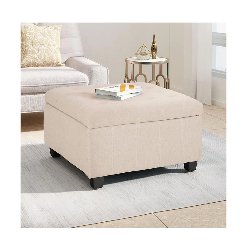 Storage Ottoman with Button-Tufted Lid, Upholstered Square Bench for Living Room, Bedroom, Entryway-The Pop Home