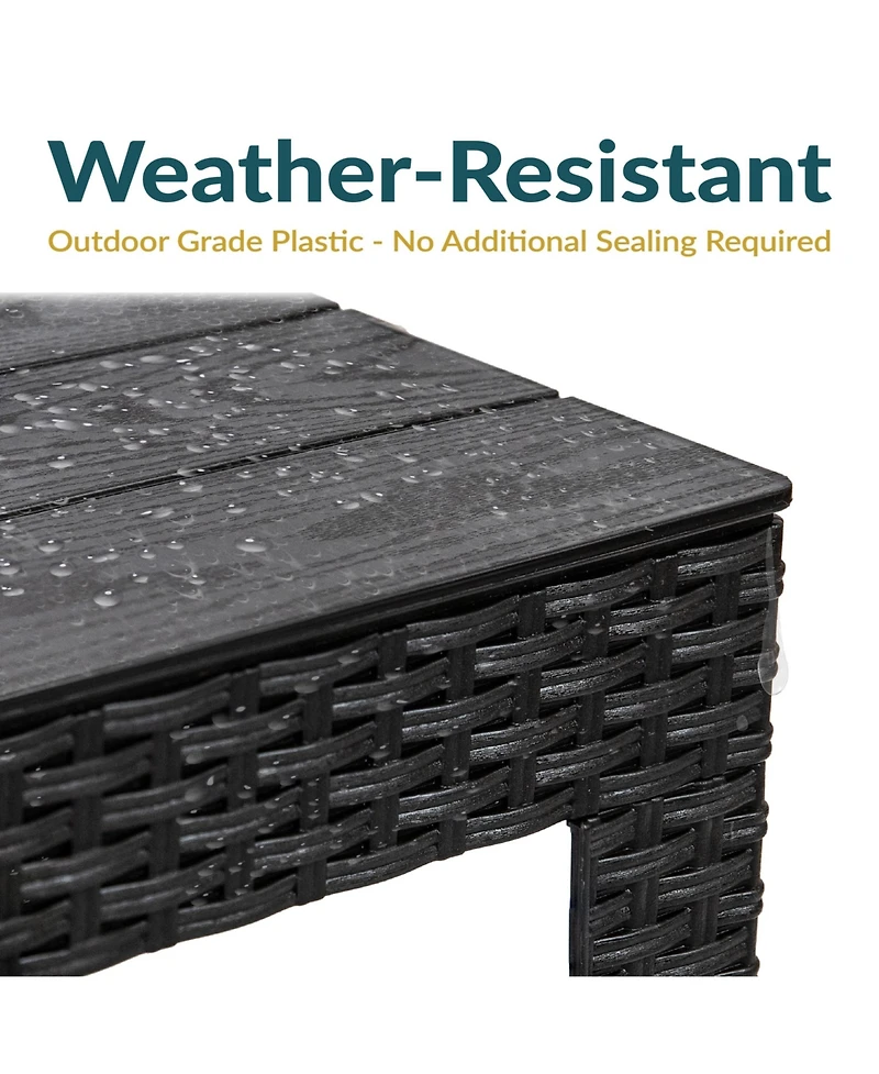 Square Patio Side Table - 16.75" Outdoor End Table - Weather-Resistant - Black Faux Plank Tabletop
