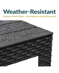 Square Patio Side Table - 16.75" Outdoor End Table - Weather-Resistant - Black Faux Plank Tabletop