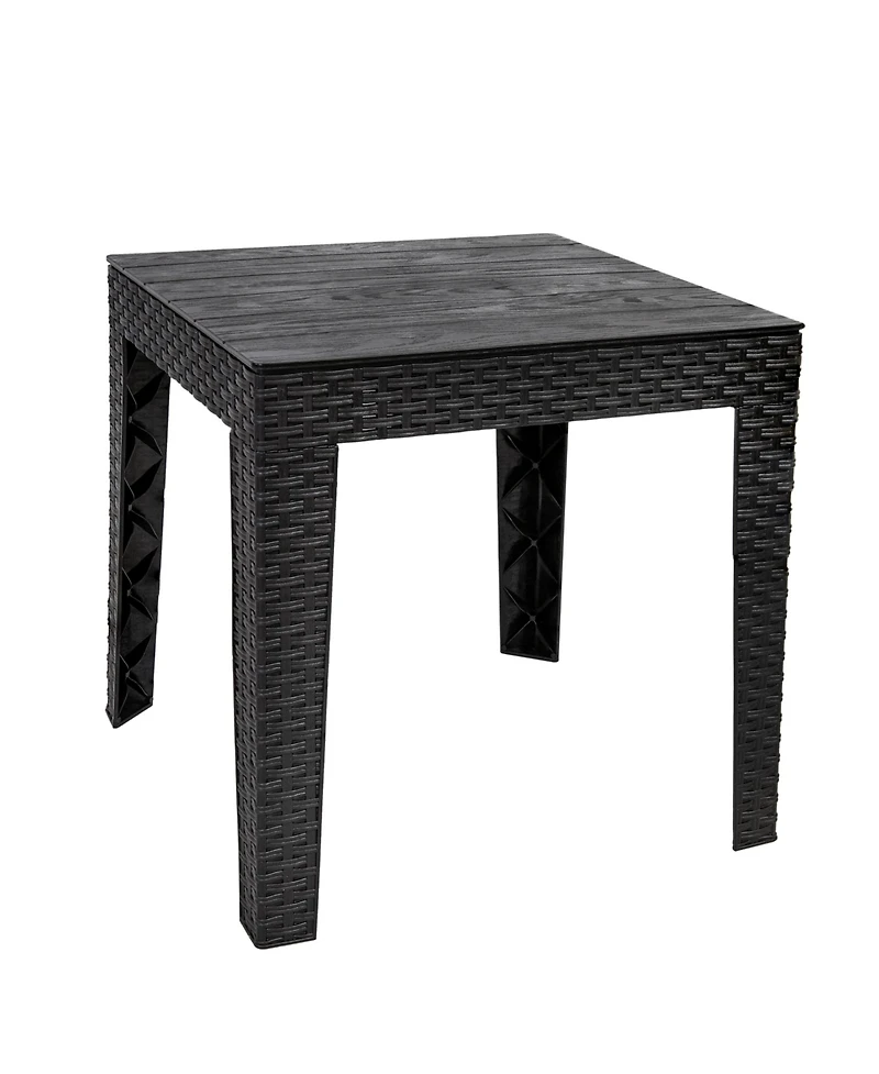 Square Patio Side Table - 16.75" Outdoor End Table - Weather-Resistant - Black Faux Plank Tabletop