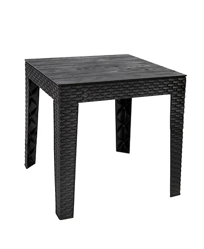 Square Patio Side Table - 16.75" Outdoor End Table - Weather-Resistant - Black Faux Plank Tabletop