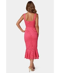 Bebe Women's Lace Flounce Midi Dress