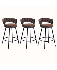 Dyhome 28 inch Bar Stools Set of 3, Modern Counter Height Stools, 360° Swivel Suede Fabric Stool Chairs with Woven Back and Footrest