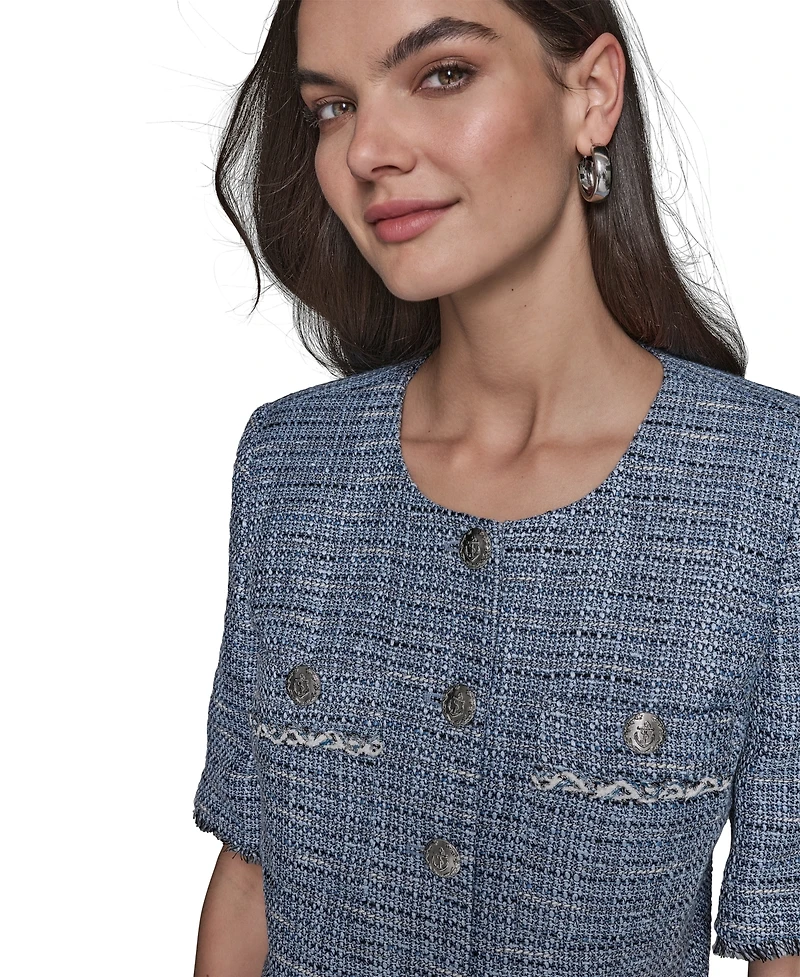 Karl Lagerfeld Paris Women's Fringe-Trim Short-Sleeve Tweed Jacket